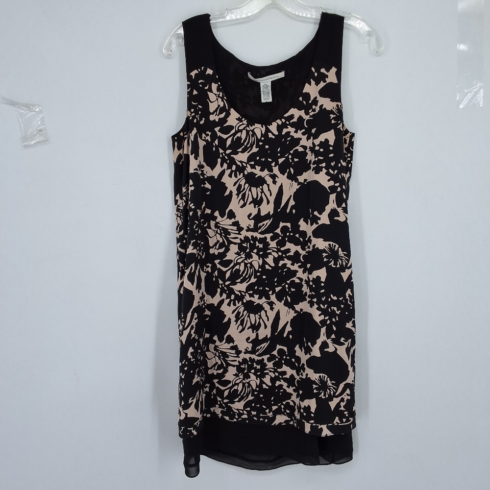 DIANE VON FURSTENBURG SZ 6 SILK Floral Sleeveless Dress in Black and Tan